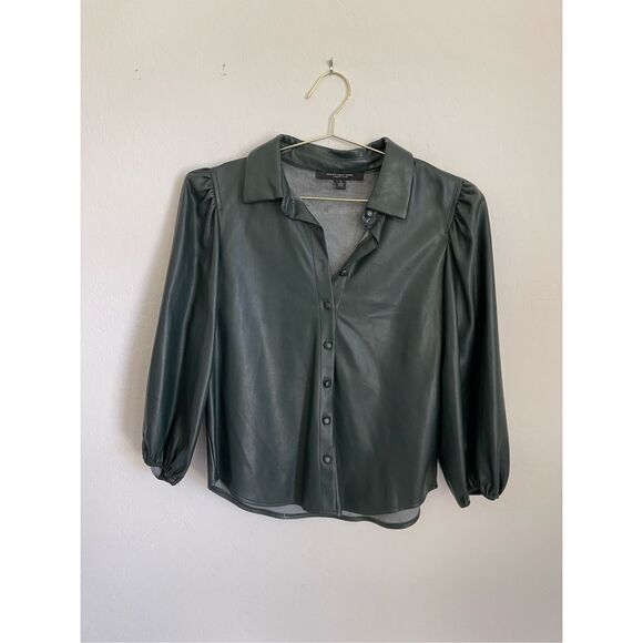 ANDREW MARC NEW YORK Faux Leather Button Down Top Size Small - Picture 1 of 5